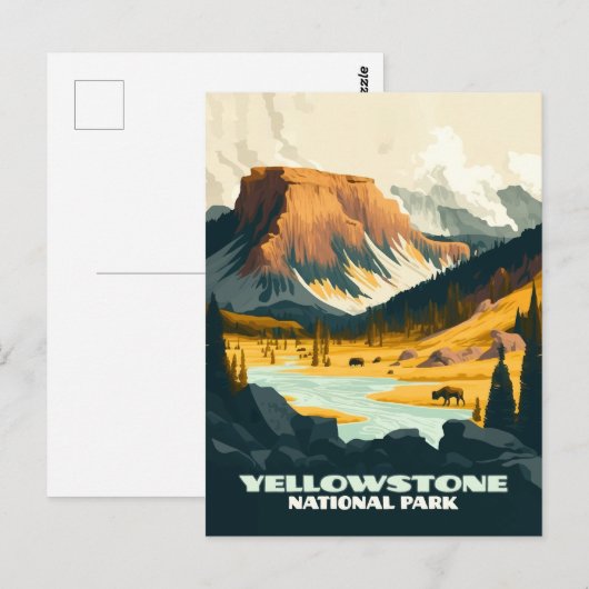 Yellowstone National Park Wyoming Mountains Retro Briefkaart (Voorkant / Achterkant)