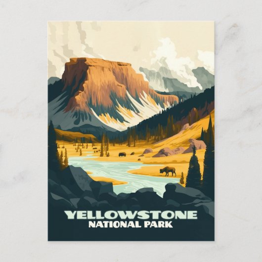 Yellowstone National Park Wyoming Mountains Retro Briefkaart (Voorkant)