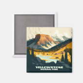 Yellowstone National Park Wyoming Mountains Retro Magneet (Voorkant / Achterkant)