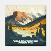 Yellowstone National Park Wyoming Mountains Retro Magneet (Voorkant)