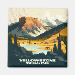 Yellowstone National Park Wyoming Mountains Retro Magneet