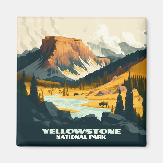 Yellowstone National Park Wyoming Mountains Retro Magneet (Voorkant)
