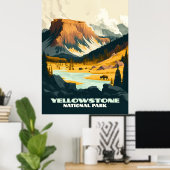Yellowstone National Park Wyoming Mountains Retro Poster (Thuiskantoor)