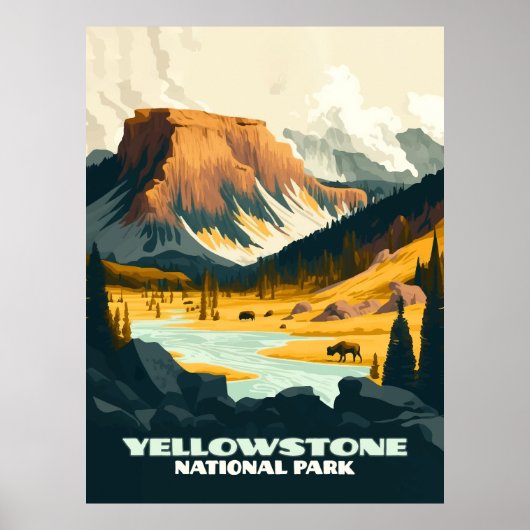Yellowstone National Park Wyoming Mountains Retro Poster (Voorkant)