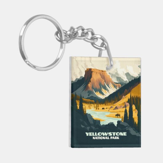 Yellowstone National Park Wyoming Mountains Retro Sleutelhanger (Voorkant Links)