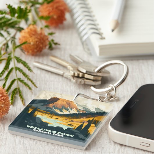 Yellowstone National Park Wyoming Mountains Retro Sleutelhanger (Voorkant Rechts)