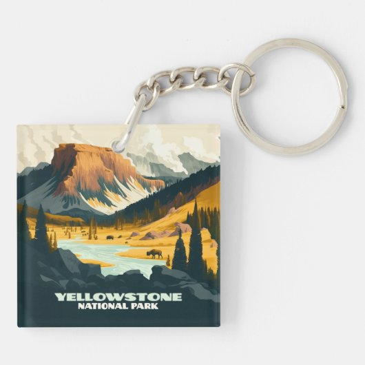 Yellowstone National Park Wyoming Mountains Retro Sleutelhanger (Achterkant)
