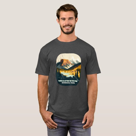 Yellowstone National Park Wyoming Mountains Retro T-shirt (Voorkant volledig)