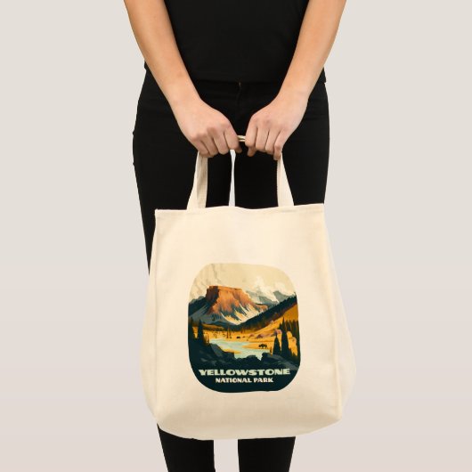 Yellowstone National Park Wyoming Mountains Retro Tote Bag (Voorkant (product))