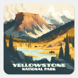 Yellowstone National Park Wyoming Mountains Retro Vierkante Sticker