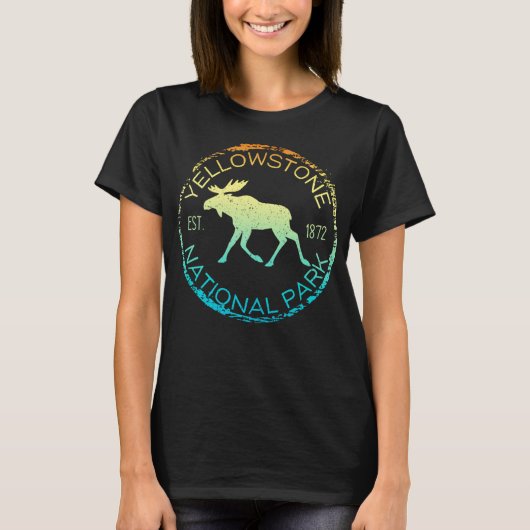 Yellowstone National Park Wyoming Retro Moose Hike T-shirt (Voorkant)