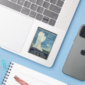 Yellowstone Old Faithful Park Vintage Poster Sticker (Laptop met iPhone)