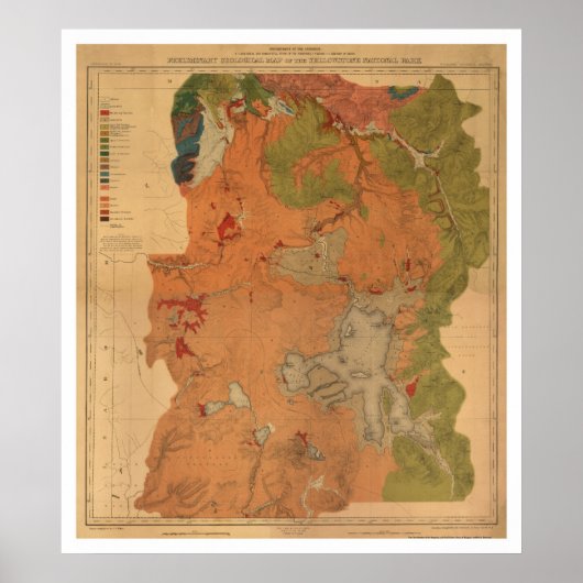 Yellowstone Park Map 1878 Poster (Voorkant)