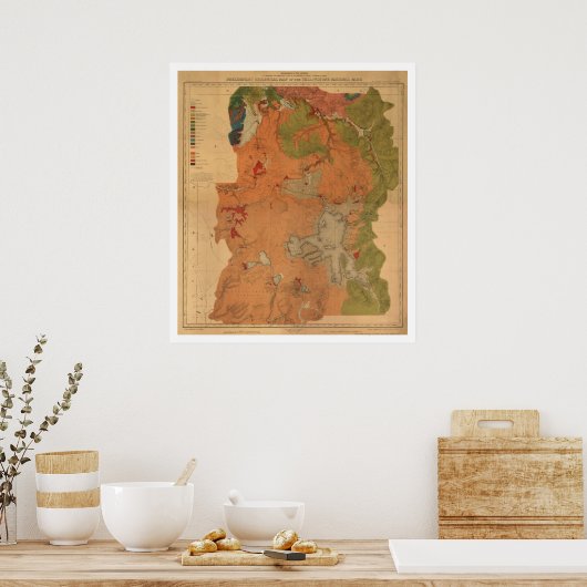 Yellowstone Park Map 1878 Poster (Keuken)