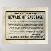 Yellowstone Park Notice Humoureus Beer 1959 Poster (Voorkant)