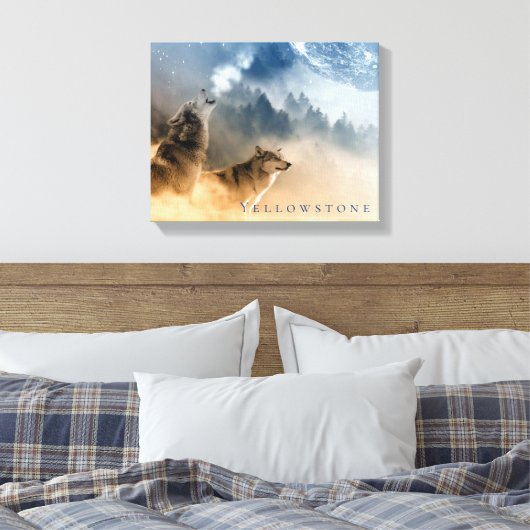 Yellowstone Park Wolven Canvas Art (Insitu (Slaapkamer))