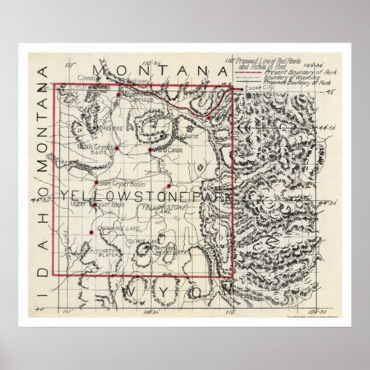Yellowstone Railroad & Hotel Map 1900 Poster (Voorkant)