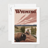 Yellowstone River Bison Vintage Travel Poster Briefkaart (Voorkant / Achterkant)