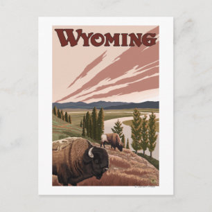 Yellowstone River Bison Vintage Travel Poster Briefkaart