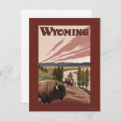 Yellowstone River Bison Vintage Travel Poster Briefkaart (Voorkant / Achterkant)