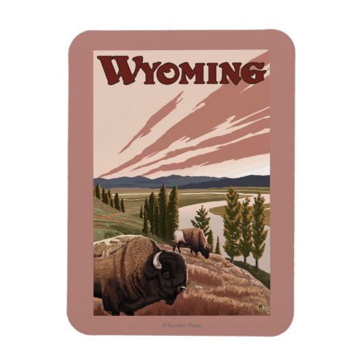 Yellowstone River Bison Vintage Travel Poster Magneet (Verticaal)