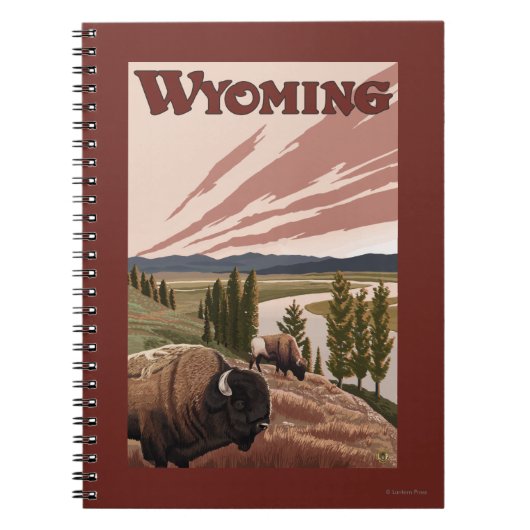 Yellowstone River Bison Vintage Travel Poster Notitieboek (Voorkant)