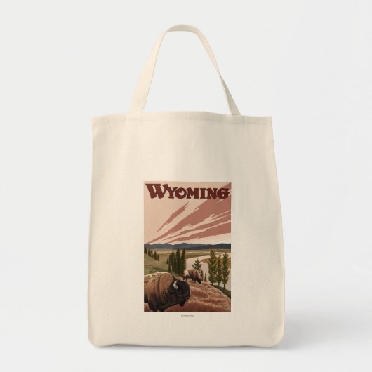 Yellowstone River Bison Vintage Travel Poster Tote Bag (Voorkant)
