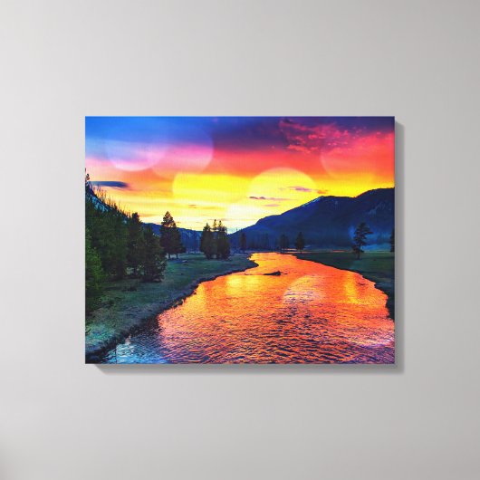 Yellowstone River Reflection Sunset Canvas Afdruk (Voorkant)