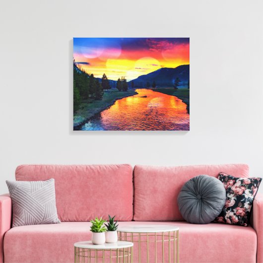 Yellowstone River Reflection Sunset Canvas Afdruk (Insitu (Woonkamer))