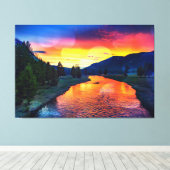 Yellowstone River Reflection Sunset Canvas Afdruk (Insitu (Houten vloer))