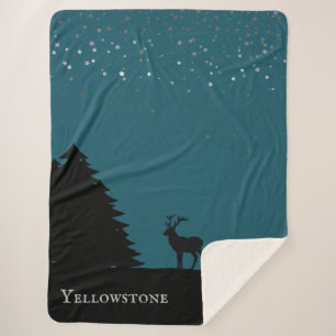 Yellowstone Sherpa Blanket Throw Elk en Stars
