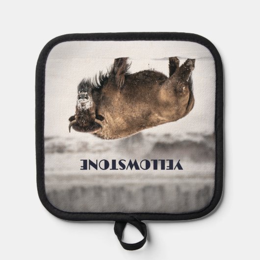 Yellowstone Snowy Bison Souvenir Gift Pannenlap (Voorkant)