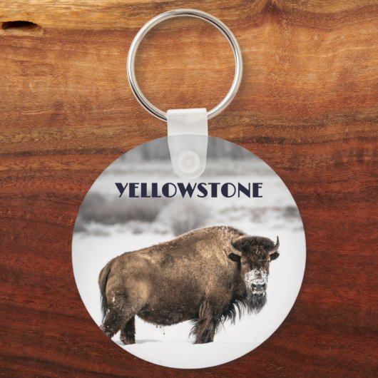 Yellowstone Snowy Buffalo Souvenir Sleutelhanger (Voorkant)