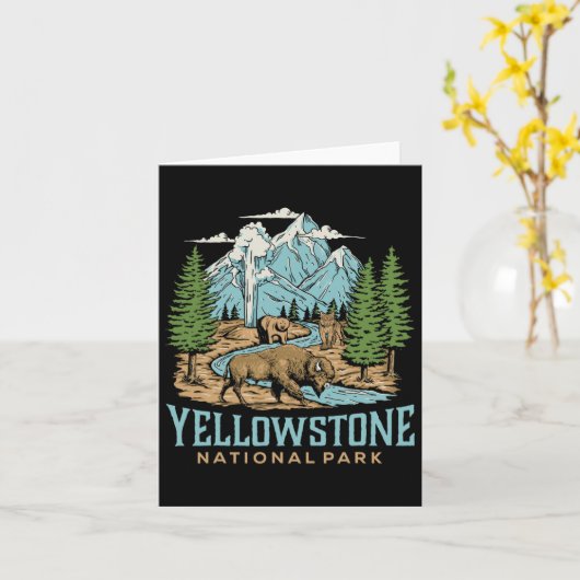 Yellowstone Us Nationaal Park Wolf Bison Beer Vint Kaart (Gele Bloem)
