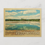 Yellowstone Vintage Travel Briefkaart<br><div class="desc">Yellowstone-ontwerp in Vintage Travel-stijl met een thermisch zwembad met park en sky erachter.</div>