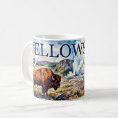 Yellowstone Waterverf Bizon Geiser Scene Koffiemok (Voorkant links)
