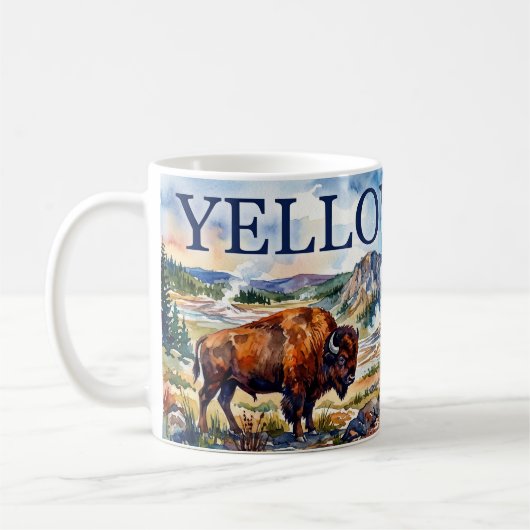 Yellowstone Waterverf Bizon Geiser Scene Koffiemok (Links)