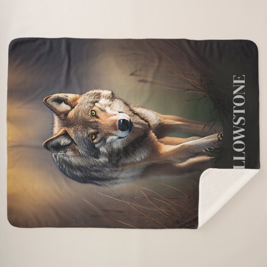 Yellowstone Wolf Sherpa Blanket Throw (Voorkant (horizontaal))