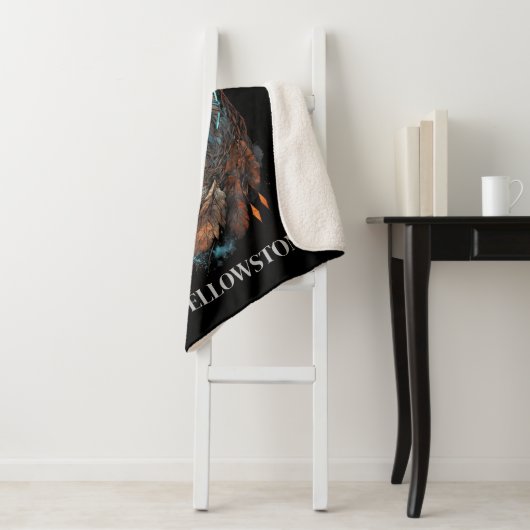 Yellowstone Wolf Sherpa Blanket Throw (In situ)