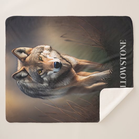 Yellowstone Wolf Sherpa Blanket Throw (Voorkant (horizontaal))