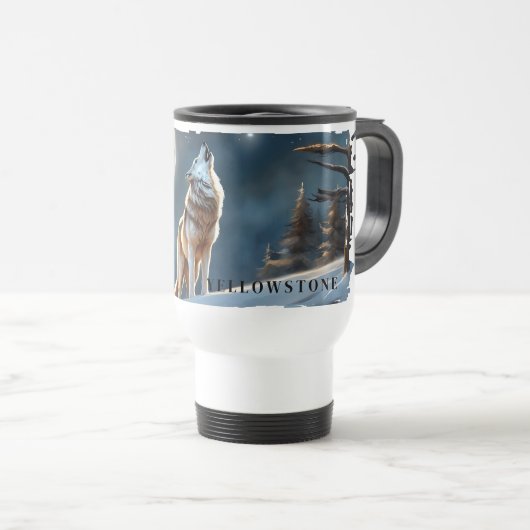 Yellowstone Wolf Travel Mug Reisbeker (Voorkant rechts)