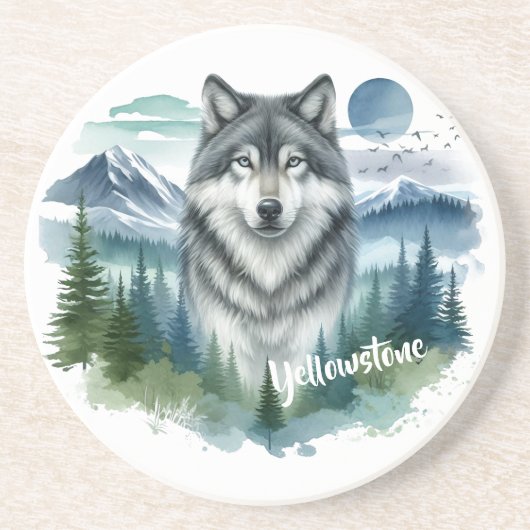 Yellowstone Wolf Zandsteen Onderzetter (Voorkant)