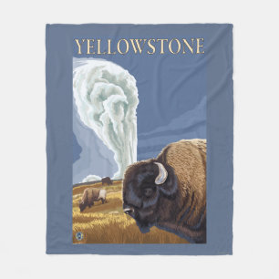 YellowstoneBison met ouderwets getrouw Fleece Deken
