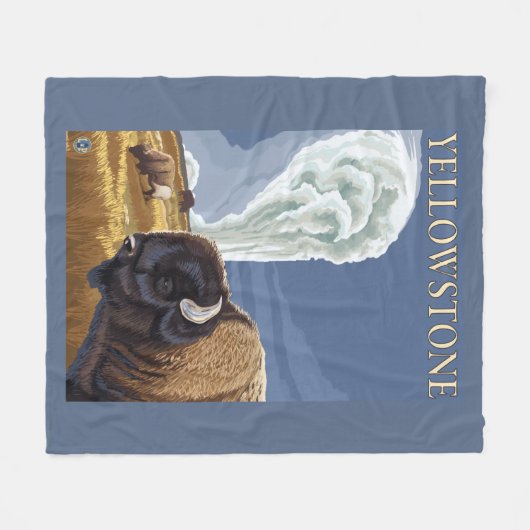 YellowstoneBison met ouderwets getrouw Fleece Deken (Voorkant (Horizontaal))