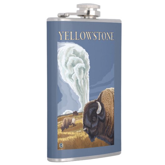 YellowstoneBison met ouderwets getrouw Heupfles (Rechts)