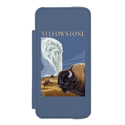 YellowstoneBison met ouderwets getrouw Incipio iPhone Portemonnee Hoesje (Voorkant Agenda)
