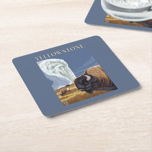YellowstoneBison met ouderwets getrouw Kartonnen Onderzetters (Schuin)