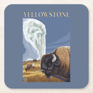 YellowstoneBison met ouderwets getrouw Kartonnen Onderzetters