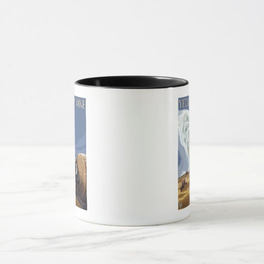 YellowstoneBison met ouderwets getrouw Mok (Midden)