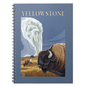 YellowstoneBison met ouderwets getrouw Notitieboek